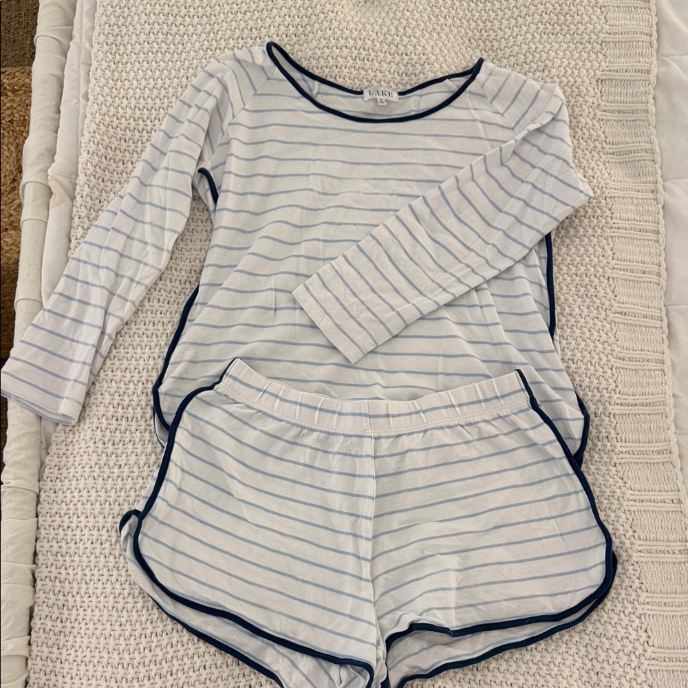 Small lake pajamas set navy and blue stripe new